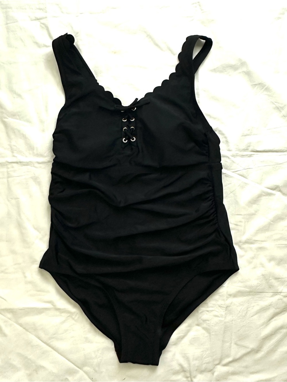 Kona Sol Black One-Piece Swimsuit with Lace-Up Front Sz 16